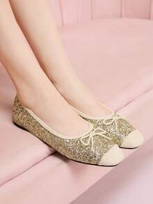 CUCCOO DOLLMOD Women's Round Toe Retro Ballet Style Black & White Contrast Mary Jane High Heel Shoes, Casual Spring Outfit Wear - Gold - View 1
