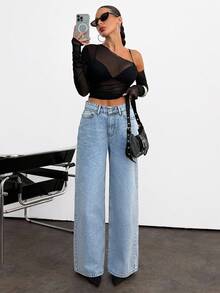 EURMUSE HIGH WAIST STRAIGHT CASUAL STYLE DENIM Wide Leg Jeans Baggy Jeans Loose Jeans Oversized Jeans Y2k Jeans - Medium Wash - View 7