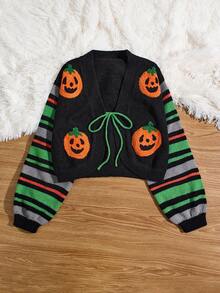 Áo len cardigan họa tiết bí ngô Halloween vui nhộn dành cho nữ - Nhiều màu - Xem 4