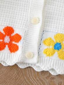 Young Girls Elegant Jacquard Button Cardigans, Suitable For Autumn/Winter Seasons, Back To School, Outings, Travel And Vacation - White - View 7