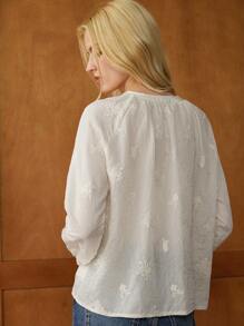 Écloséra 春夏假期波西米亚法式休闲条纹刺绣七分袖衬衫