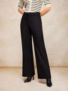 House of One 梭织黑色喇叭长裤女士休闲办公室正式复古钱秋季服装秋季服装商务职业女性商务休闲女装 - 黑色 - 查看 4