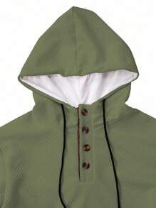 Manfinity Homme Men's Casual Versatile Contrast Color Patchwork Hoodie Sweatshirt Casual , Fall, Long Sleeve Top - Army Green - View 4