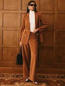 Poéselle 女式条纹双排扣夹克和裤子套装 - 彩色 - 查看 5