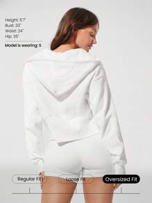 GLOWMODE Áo hoodie nửa khóa kéo cỡ lớn, giữ ấm, có túi lưới bên trong, lỗ xỏ ngón tay cái, mặc hàng ngày, thường ngày - trắng - Xem 2