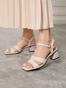 Sleekvia 米色金属水钻装饰休闲时尚厚底中跟凉鞋 - 米色 - 查看 1