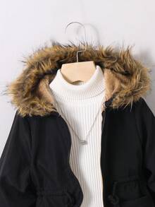 SHEIN Young Boys Casual Everyday Versatile Comfortable Thermal Lined Loose Hooded Thick Jacket, Suitable For School, Garden, Beach, Birthday In Spring, Summer, Fall, Winter