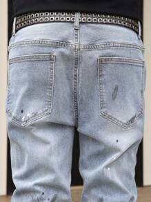 Manfinity LEGND 男士口袋破洞休闲百搭牛仔裤男士街头潮流牛仔裤外出聚会度假街头