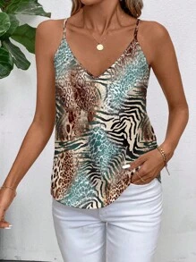 SHEIN Clasi Débardeur élégant pour femme imprimé léopard vert - Multicolore - Voir 6