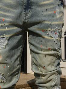 Manfinity Homme Men's Casual Ripped Pocket Distressed Simple Design Denim Jeans Going Out Hang Out Commute Vacation Street - Light Wash - View 3