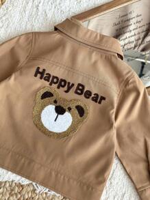 SHEIN Chaqueta/abrigo versátil y lindo con bordado de oso para bebé niño/niño pequeño de 0 a 3 años en otoño/invierno, color caqui - Caqui - Ver 4