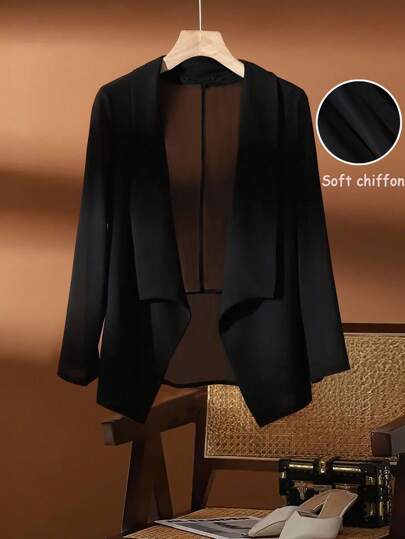GlowEve CURVE Plus Size Women's Casual Chiffon Breathable Cardigan Fall Winter For Women Autumn, Black, For Woman
