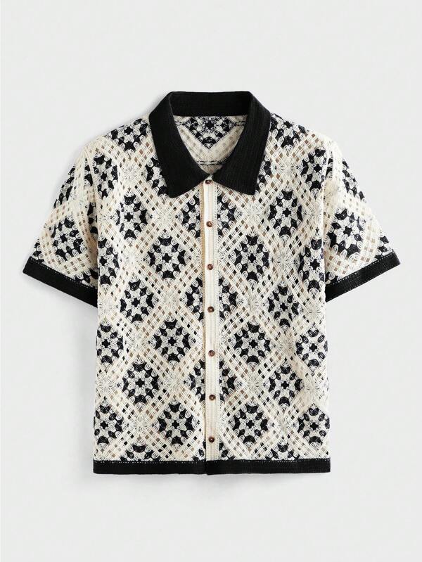 EASEVO Große Größen Herren Jacquard Strick Kurzarm Cardigan, Für Herbst Winter, Cut-Out