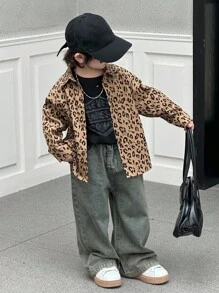 Dazy Kids 秋季幼儿男童休闲宽松豹纹领衬衫 - 卡其色 - 查看 7