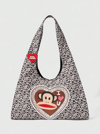Paul Frank X ROMWE Bolso de mano grande y versátil estilo retro Y2K con estampado de leopardo para uso diario