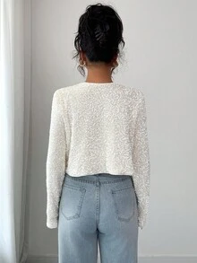 Siren Gaze 2-In-1 Reversible Sequin Jacket, Autumn/Winter New Arrival Tie Front Top Casual Spring - Beige - View 2