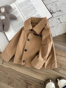 SHEIN Chaqueta/abrigo versátil y lindo con bordado de oso para bebé niño/niño pequeño de 0 a 3 años en otoño/invierno, color caqui - Caqui - Ver 3