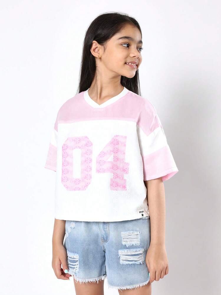 Varsity Number Graphic T-Shirt With Floral Design