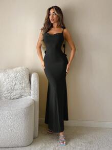 SHEIN ICON Váy Maxi Bodycon hở lưng gợi cảm với họa tiết hoa 3D dành cho nữ - màu đen - Xem 4