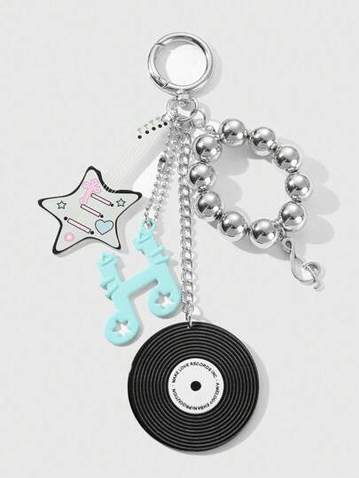 Kawaii قلادة معدنية بشكل نجمة مجوفة وملاحظة موسيقية من الأكريليك والخرز CCB الفضي، مناسبة للنساء، للاستخدام اليومي، هدية للمناسبات