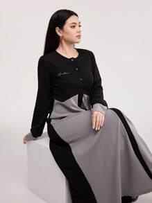 Veilorie 女式秋季休闲拼色阿拉伯风格连衣裙阿巴雅连衣裙端庄连衣裙穆斯林连衣裙 - 灰色 - 查看 3