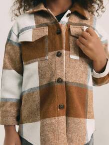 Maija Kids Maija Kids 少女格纹面料宽松翻领毛呢大衣 - 杏色 - 查看 5