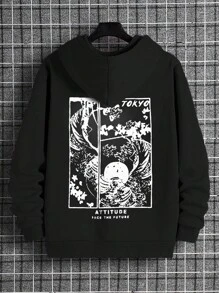 Áo nỉ ôm dáng in họa tiết phong cách Nhật Bản thường ngày bằng cotton dành cho nam - màu đen - Xem 1