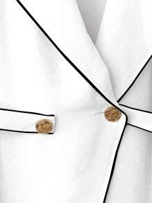 Franclia Camisa de mujer sin mangas de moda con cuello de solapa y cintura fruncida - Blanco - Ver 3