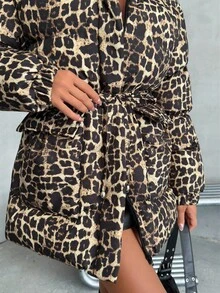 EURMUSE Women Leopard Padded Hooded Winter Coat - Brown - View 5