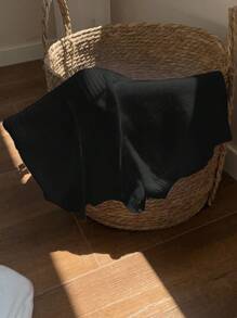 Comfortcana Plus Size Black Knitted Casual Shorts Black Knit Shorts Knit Shorts For Women Soft Knit Shorts Comfy Knit Shorts Black Lounge Shorts In Fall/Winter