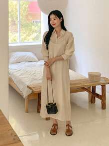 DAZY 2件套简约百搭轻便女士长裙和衬衫套装 - 杏色 - 查看 3