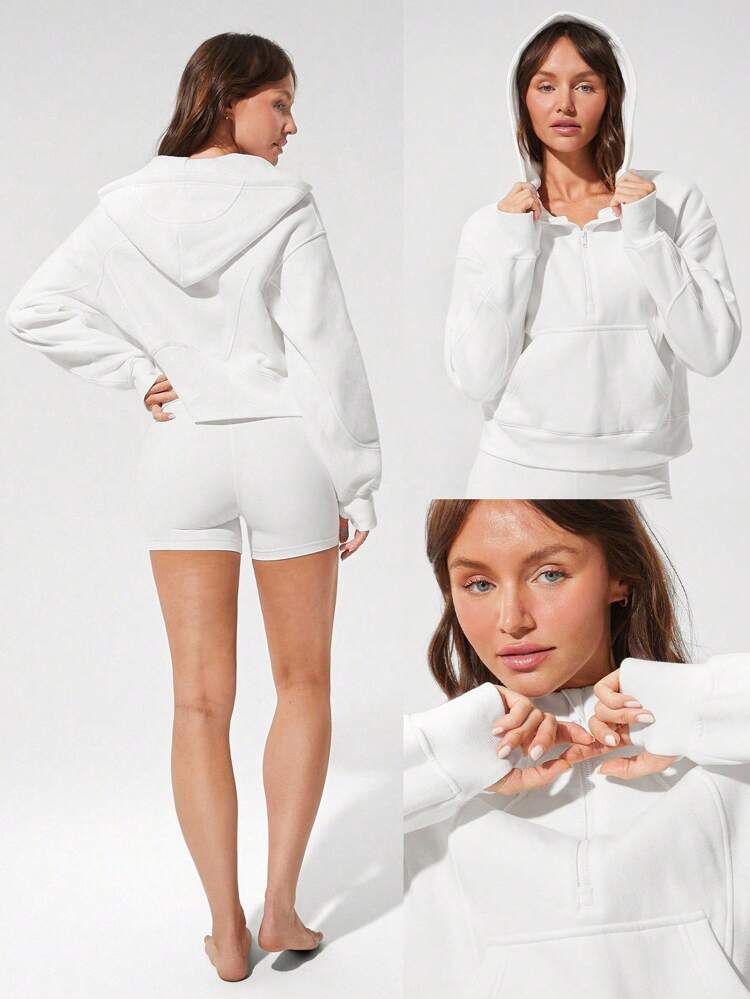 Everyday Fleece Keep It Cozy Pocket Interior Mesh Thumbholes Oversized Half-Zip Hoodie Daily Casual Fall Winter