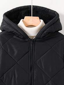 SHEIN Kids/Tween Boy Casual Black Winter Hooded Zip-Up Thick Woven Parka,Padded Coat With Patch Decor,Suitable For School,Club,Garden,Birthday,Autumn,Fall - Black - View 7