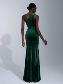 Elitara Asymmetrical Neck Mermaid Hem Velvet Bridesmaid Dress, Elegant Formal Evening Prom Wedding Guest Gown, For Graduation, Dinner Party Dress
