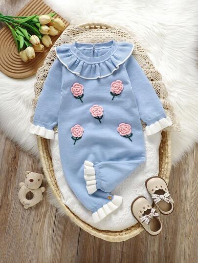 SHEIN 1pc Baby Blue Ruffled Collar Floral Decor Long Sleeve Romper, Fashionable & Sweet Style Baby Girl Romper Baby Girl Sweater Romper Baby Girl Long Sleeve Romper Winter Baby Girl Romper Baby Flower Romper Baby Girls Winter Clothes Baby Girls Fall Clothes Baby Girl Fall Outfits Baby Sweater Romper Baby Girl Flower Outfit Winter Baby Girl Clothes Blueberry Baby Outfit