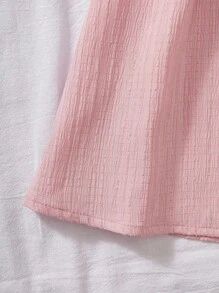 Sparklyn Tween Girls' Casual Elegant Collegiate Dress, Textured Fabric Green Cap Sleeve Pleated A-Line Dress With Bow Criss-Cross Back Straps, Suitable For Outings, Vacation, School, Spring/Summer Pink Dress For Girls Girls Pink Bow Dress Ruffle Dress Girls Pink Girls Summer Dress Girls Casual Dress - Pink - View 3