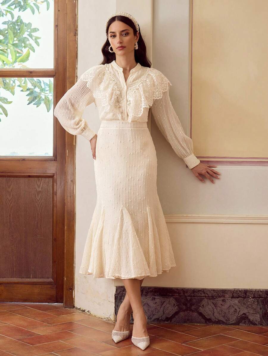 ZEYLAH VÁY DÀI REN JACQUARD CÓ VỎ XÒE GODET CHO NỮ