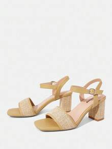 Styleloop 女士编织高跟凉鞋，波西米亚风格度假装 - 卡其色 - 查看 3