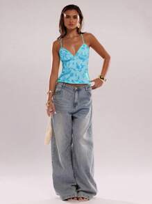 SHEIN BAE Women's Summer Sequin & Floral Embellished Camisole Top - Blue - View 5