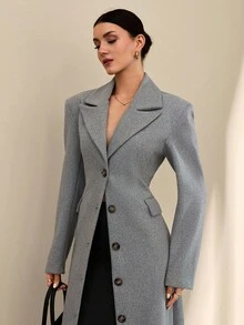 CLARA VERO Damen Grauer Herbst/Winter Mantel mit langem Kragen, eleganter Knopfverschluss, taillierter Schnitt, modischer, schicker Damenmantel - Grau - Übersicht 6
