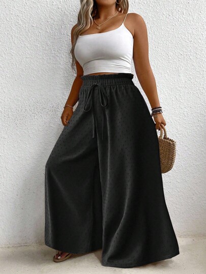 Momelise Plus Size Casual Solid Color Wide Leg Pants Fall Cloth For Women