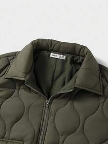 SHEIN Teen Boys' Basic Puffer Padded  Bomber Jacket Casual Comfortable Versatile Diamond Plaid Thick Winter Coat Fall Autumn And Winter Casual College Style, Comfortable & Fashionable, Versatile For Daily Wear, Back To School, Outings, Outdoor Activities Wear - Green - View 5