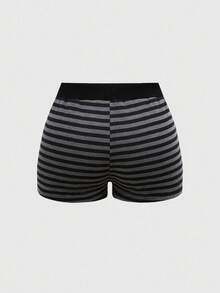 ROMWE Grunge Punk Short rayé avec décoration de strass grande taille - Noir - Voir 2