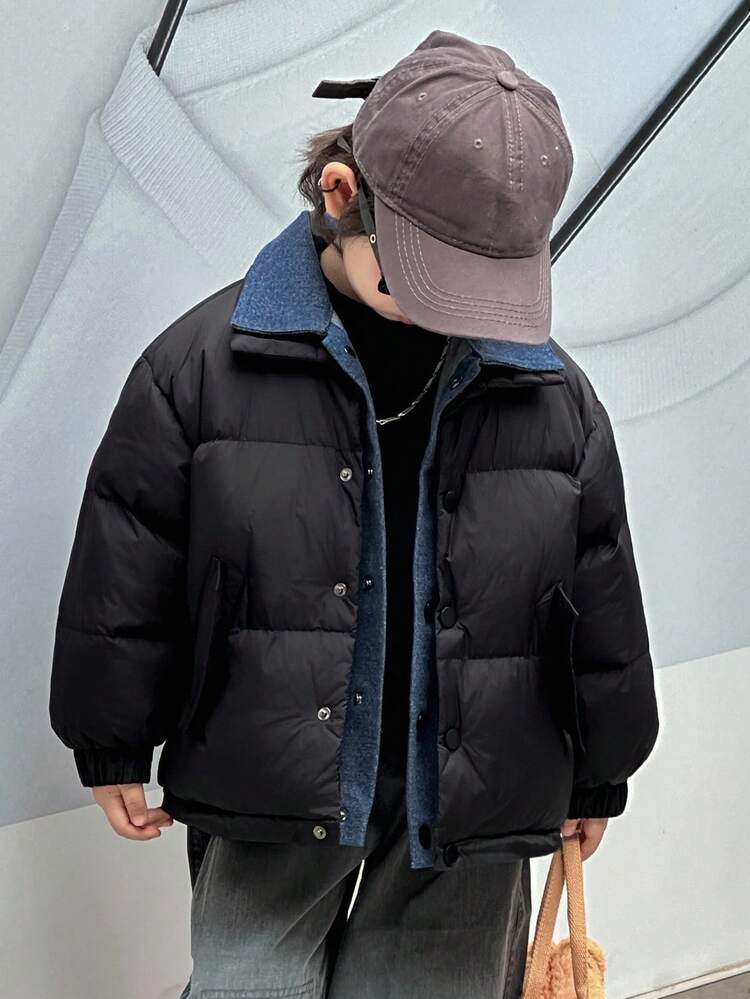Young Boy Casual Solid Color Streetwear Long Sleeve Padded Coat Winter