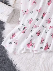 Sparklyn Tween Girls White Floral Midi Dress With Puff Sleeves And Flounce Hem - White - View 4