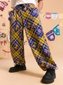 Paul Frank X SHEIN 男士卡通格子图案口袋运动裤 - 彩色 - 查看 4