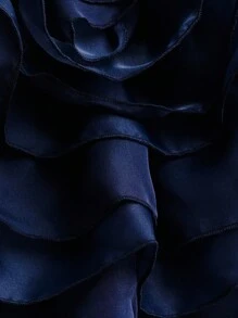 Women's Solid Color Exaggerated Ruffle Halter Neck Tank Top - Navy Blue - View 4