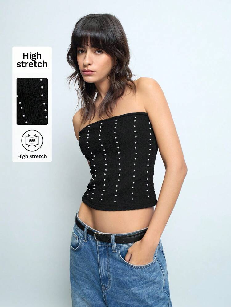 SHEIN Maija Women's Rhinestone Studded Sleeveless Camisole, Elegant Fitted Comfortable Vest Tank Top, Versatile For All Seasons Including Summer, Suitable For Valentine's Day Festival