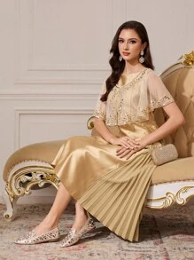 CUCCOO TILAWA Giày lười xỏ ngón thêu lỗ thông thoáng thoải mái dành cho nữ, thích hợp để đi làm và mua sắm - Vàng - Xem 3