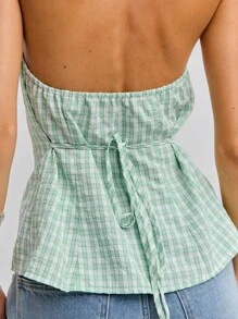 Nöista Summer Chinese Style Neckline Linen Stripes Sleeveless Bows Detail Featuring Linen Stripes And Bow Details! - Cadet Blue - View 5